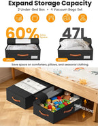 TOSKING 2-Pack Under Bed Storage Bins with Wheels and 4 Vacuum Seal Bags, Heavy Duty 80lbs Capacity,7.9"Height Clear Lid Orga