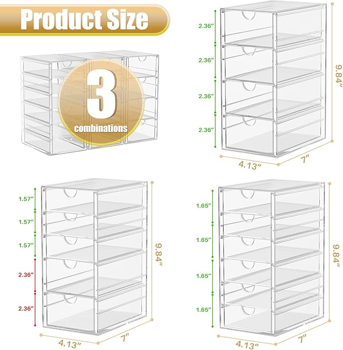 Acrylic 3 Pack Desk Organizers and Accessories, Makeup Organizer Storage With 15 Drawers, Desk Organizers, Dustproof Drawer O