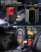 4-in-1 Car Cup Holder Expander Tray,Detachable Upgraded Food Tray Expandable Dual Cup with Phone Holder,360°Rotation Adjustable Base,Road Trip Essentials Accessories for Drinking and Eating