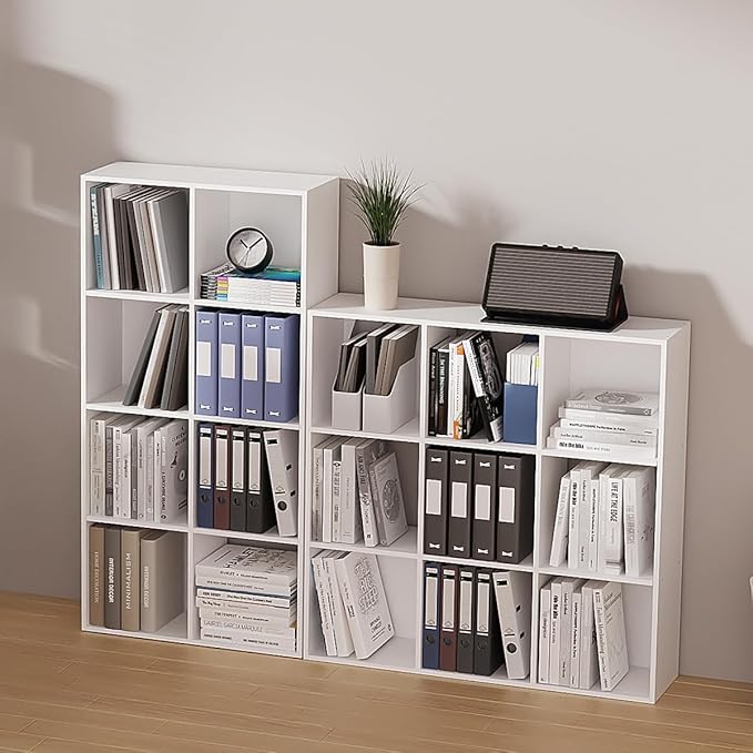 Cube Storage Organizer,Cubby Bookshelf,Wood Organizer with Open Back,Cube Bookcase for Home Office Living Room (White, 8-Cube