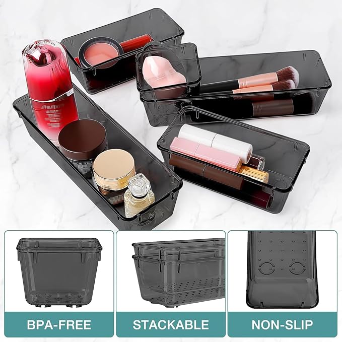 StorMiracle 25 PCS Drawer Organizer Set, 4 Varied Size Bathroom and kitchen Drawer cabinet organizer Trays, Clear Storage Bin