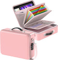 Fireproof Document Box with Lock＆Shoulder Strap, Hard-Shell Case File Organizer with Accordion File Folder, Multi-Layer Porta
