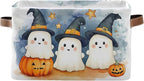 xigua Cute Cartoon Ghosts Storage Basket Foldable Storage Bin, Canvas Rectangular Storage Basket with Leather Handles for Hom
