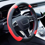 Xizopucy Black and Red Steering Wheel Cover Microfiber Leather Sporty Car Accessories for Men and Women,Breathable Non-Slip U