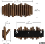 Umbra Picket Wall-Mounted Coat Rack Rail Hook with 5 Retractable Wood Pegs – Modern, Space-Saving Storage Organizer, Walnut