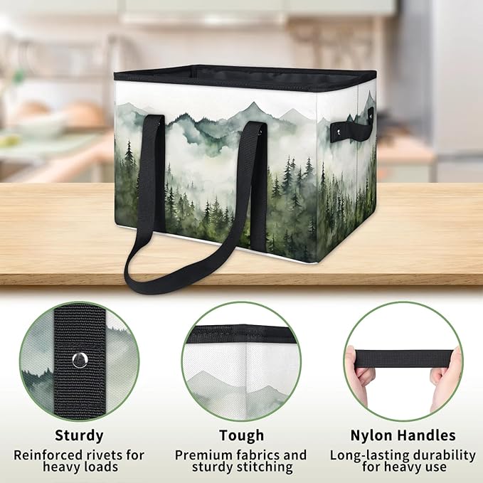 Reusable Grocery Bags Heavy Duty Shopping Bags Foldable Large Tote Bags with Long Handles & Hard Bottom