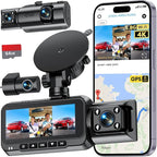 3-Channel Dash Cam 4K for Car: Front, Rear & Inside Dash Camera with 5.8G WiFi & GPS - 24H Parking Mode, 64GB Card for Ridesh