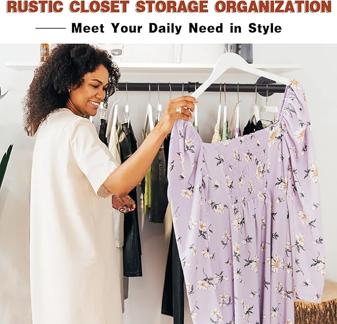 Wall Mounted Clothes Rack - 54"Industrial Pipe Clothing Garment Rack, Space - Saving Heavy Duty Detachable Black Iron Clothes