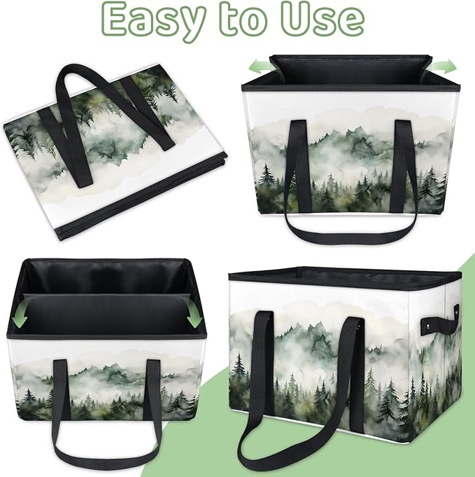 Reusable Grocery Bags Heavy Duty Shopping Bags Foldable Large Tote Bags with Long Handles & Hard Bottom