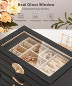 Enthralite Jewelry Box with 4 Drawers: Display Organizer for Earrings Necklaces - Gifts for Girls Women (Black)