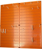 Wall Control Kitchen Pegboard Organizer Pots and Pans Storage Rack Organization Kit with Orange Pegboard and White Accessorie