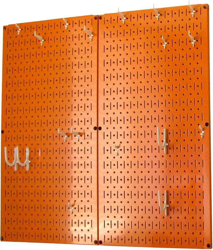 Wall Control Kitchen Pegboard Organizer Pots and Pans Storage Rack Organization Kit with Orange Pegboard and White Accessorie