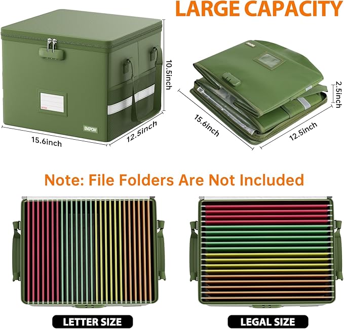 ENGPOW 5200°F File Box Fireproof Document Box with Lock,Heat Insulated Collapsible File Storage Organizer Box with Handle,Por