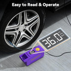 150 PSI Tire Inflator Portable Air Compressor, 12V DC Auto Shutoff Air Pump with Digital Pressure Gauge and Emergency LED Light for Car Tires, Bicycle & Balloons, Purple