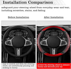 5D Honeycomb Black Red Car Steering Wheel Cover,14.5-15 Inch Universal Carbon Fibre Leather Covers Breathable Anti-Slip Odorl