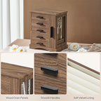 HOOBRO Jewelry Box for Women, Jewelry Organizer with Arc-Shaped Bottom, Wooden Jewelry Box, Side Transparent Window, Vertical