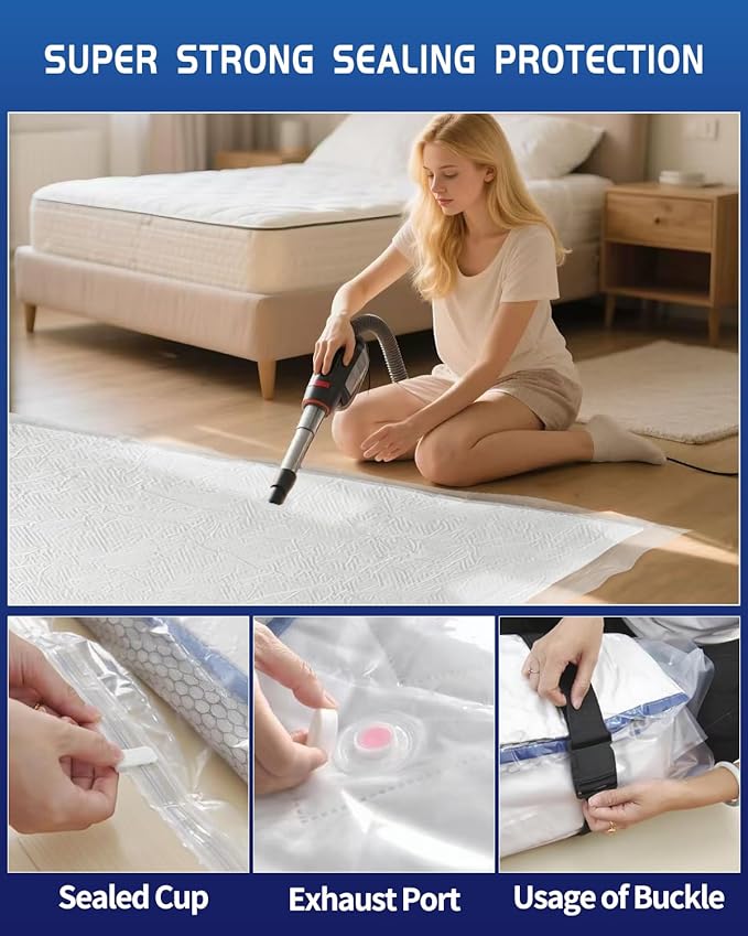 Vacuum Storage Bags for moving, Vacuum Seal Bags for Memory Foam, Latex, Clothing & Bedding, Space Saver Bags for Organizatio