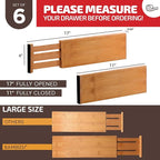 6 Pack Drawer Dividers 4 Inch High, 11”-17" Adjustable Bamboo Organizers Large Expandable Drawer Separators for Cloths, Dress