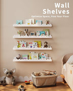 Shario Nursery Book Shelves, 4-Pack White Floating Shelves for Wall Kids, Scalloped Shelves, Wall Book Shelves for Bedroom Ki