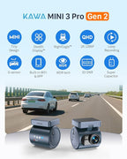 KAWA 2K Dash Cam for Cars with Voice Control - Stealth Display Tiny Dashcam Front Included 32GB Micro SD Card, Super Night Vi