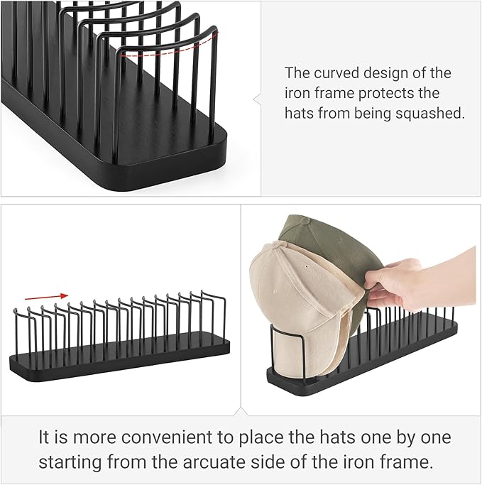 Mkono Hat Organizer for Baseball Caps, Hat Holder for 15 Baseball Caps, Tabletop Hat Rack Stand Hat Storage Display Cap Organ