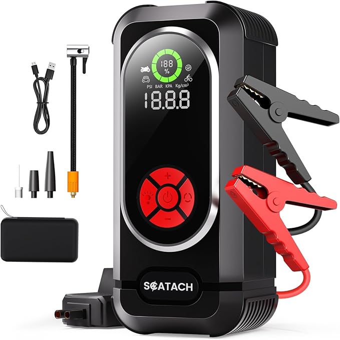 6000A Jump Starter with Air Compressor, Car Battery Jump Starter Portable (10.0 Gas/10.0L Diesel), 150 PSI 12V Car Battery