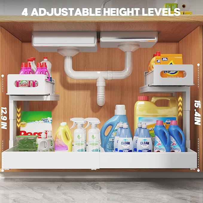 1 Pack-16"-26"W Expandable Under Sink Organizer With Upgrade Ball-Bearing Slide,2-Tier Pull Out Under Cabinet Organizer Heigh