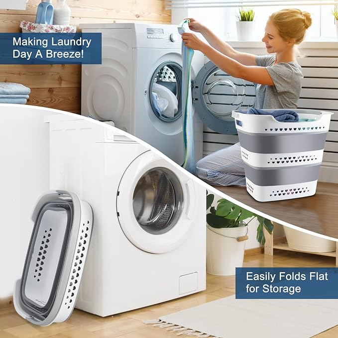 Collapsible Laundry Baskets Foldable Pop Up Laundry Hamper Plastic with Comfort Handles Folding Laundry Basket Space Saving P