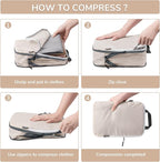 CherryNow Compression Packing Cubes, 7 Set Packing Cubes for Travel Women, Travel Essentials for Backpack, Beige