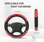 Cute Red Polka Dots Steering Wheel Cover for Women,Universal Fit 14-15 inch, Fashion Automotive Interior Decorative,with 2 Pa