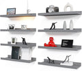 RICHER HOUSE 8 Set Floating Wall Mounted Shelves, Nursery Hanging Book Shelves with Lip for Storage, Gray Display Picture Led