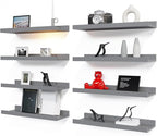 RICHER HOUSE 8 Set Floating Wall Mounted Shelves, Nursery Hanging Book Shelves with Lip for Storage, Gray Display Picture Led