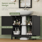 Iwell Pedestal Sink Storage Cabinet with 2 Doors and Shelf, Under Sink Cabinet, Bathroom Sink Cabinet with U-Shape, Black