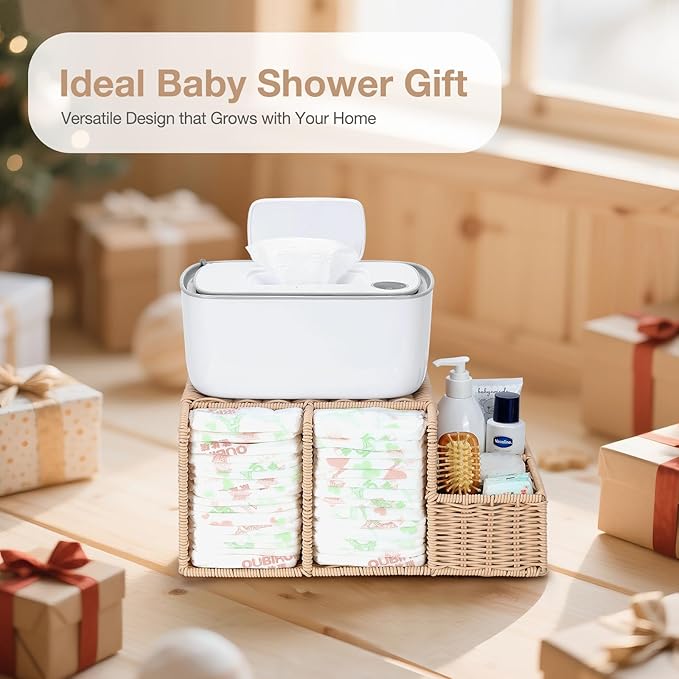 Diaper Caddy Organizer, Hand Rattan Nursery Storage Basket for Baby Essentials, Baby Changing Table Organizer Perfect Nursery