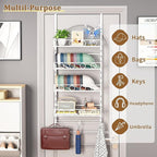 Over Door Hat Organizer 5 Tier Wall Mounted Hat Rack with 4 Adjustable Metal Basket and 3 Hooks Hat Organizer for Baseball ca