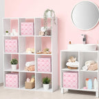 Geelin 6 Pcs Light Pink Bow Cube Storage Bins 11 Inch Storage Basket with Handle, Preppy Girls Organizer Basket, Collapsible 