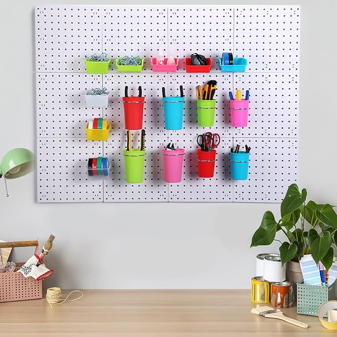 Sieral 64 Pieces Pegboard Bins Pegboard Cups with Hooks and Loops Peg Hooks Assortment Organizer Accessory for Organizing Acc