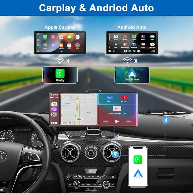 Carplay Screen for Car,10.26" HD IPS Wireless Portable car Stereo for Apple Carplay&Android Auto,Car Audio Receivers with 4K 