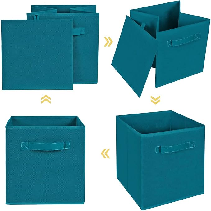 MaidMAX Cloth Storage Bins, Set of 6 Foldable Collapsible Fabric Cubes Organizers Basket with Dual Handles, Teal