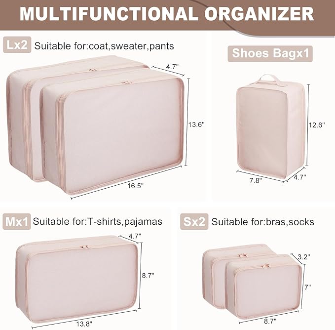 Packing cubes for Travel 6 Set Luggage Organizer Bags Packing Cubes for Suitcases Travel Essentials for Carry on Mesh Suitcas