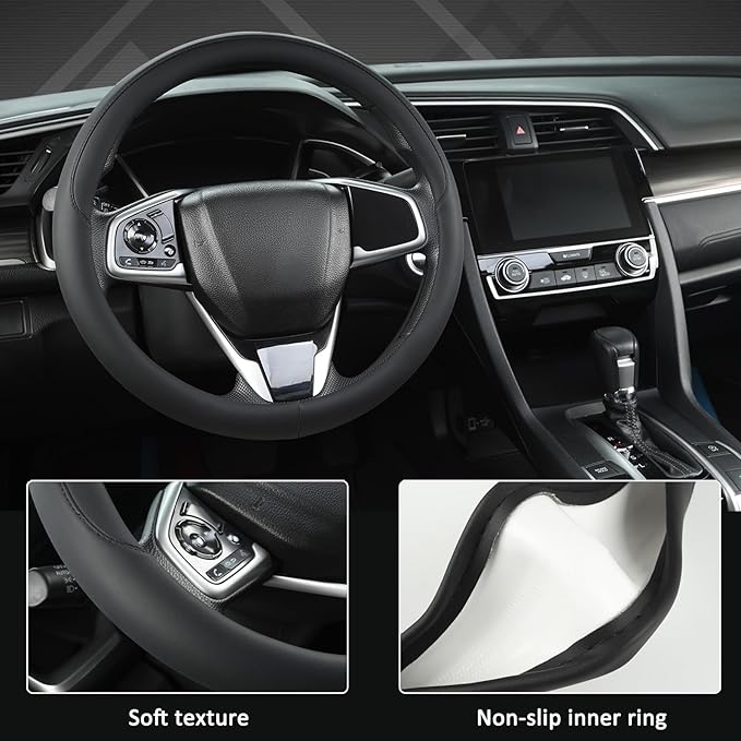 West Llama Thin Car Steering Wheel Cover, Universal 14.5-15 inch Nappa Leather Steering Wheel Cover, Ultra Thin, Anti-Slip, B