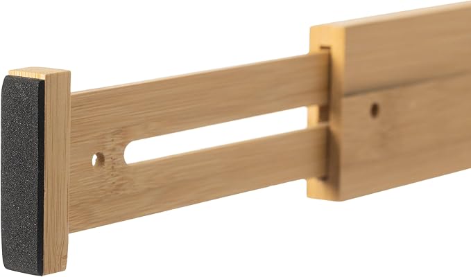 Basicwise 4 Piece Bamboo Expandable Drawer Dividers Adjustable Spring Loaded Organizers for Kitchen Utensils Clothes and Make