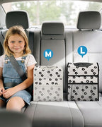 Corduroy Car Trash Can with Lid and Mesh Pockets - Leakproof Organizer,Multipurpose Waterproof Garbage Can/Trash Bin for Car(Off-White Base with Black Floral Print-2 Gallons)