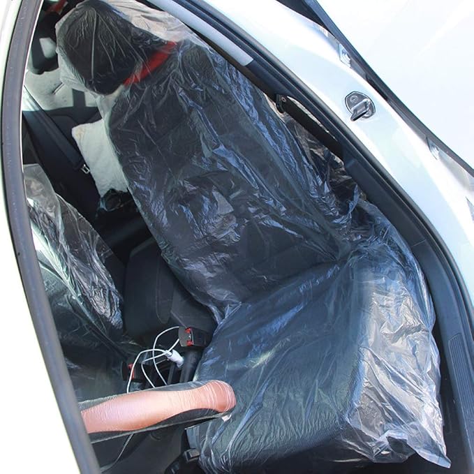 ICWEIMEI 100PCS Disposable Car Seat Covers Plastic Seat Covers for Cars Universal Disposable Clear Plastic Car Cover, Car Dis