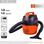 BLACK+DECKER Shop Vacuum Wet and Dry, Small Shop Vac with Accessories, 1 Gallon 1.5 Peak HP, Wall Mount Mini Vacuum for Garag