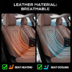 Coverado Full Set Car Seat Covers, Brown Leather Seat Protectors for Cars, Waterproof Luxury Front & Back Car Seat Covers, Un