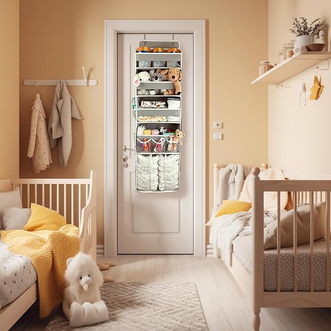 Door Hanging Storage Organizer,with 3 Bins 1 Movable Baby Diaper Caddy,1 Large capacity diaper stacking storage Organizer,10 