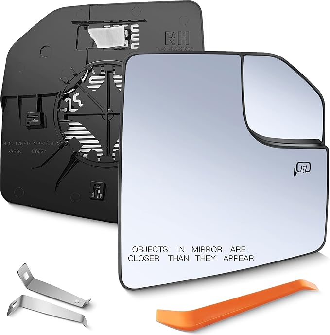 Compatible with Ford F150 Passenger Side Mirror Glass Replacement Power Heated Towing Mirrors - Right Side View Mirror Glass with Blind Spot, Backing Plate, FL3Z17K707B, 2015-2021
