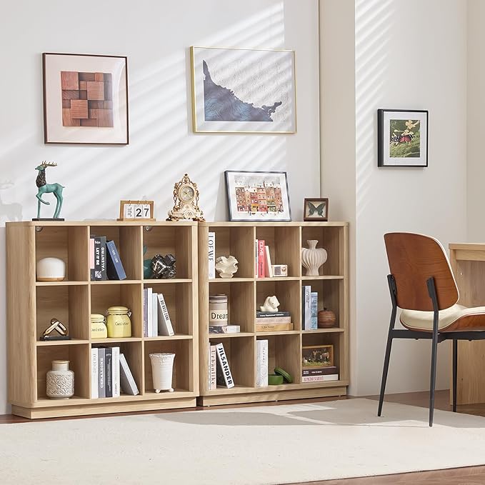 Joaxswe 9 Cube Storage Book Shelf, 41" Tall Organizer Bookshelf with Curved Edge, Modern Floor Standing 3-Tier Cubby Bookcase