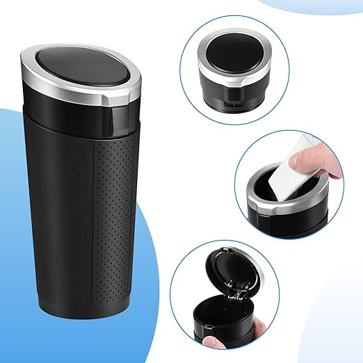 Car Trash Can Bin with Lid, 2 Packs Mini Leakproof Garbage Can for Vehicle, Cup Holder Trash Can, Small Trash Bin for Cars, Home, Bedroom, Office (Silver)